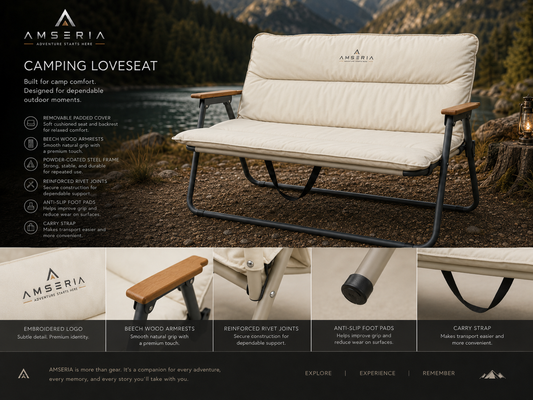 Amseria Ridgeway Camping Loveseat — Premium Two-Person Folding Camp Chair